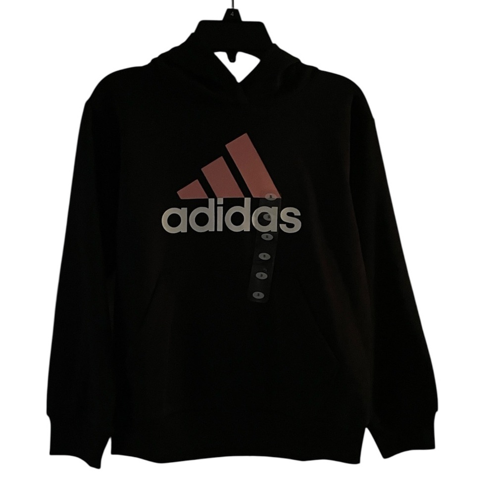 adidas Kids Hoodie in Black with Pink Logo